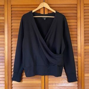 Athleta Sweatshirt Women's Size XL Black Rechard Faux Wrap Cross Over V-Neck